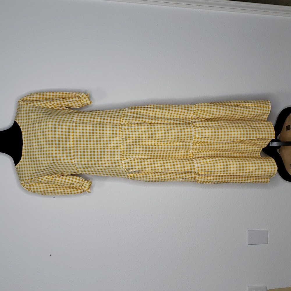 C+D+M Gingham Plaid Puff Sleeves Tiered Maxi Dress Size S Cottagecore Peasant